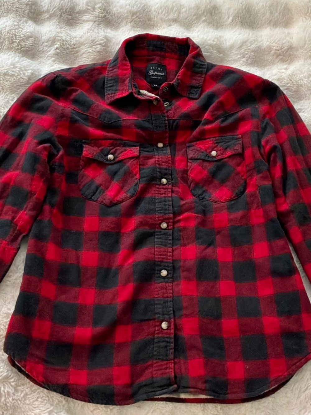 JACHS Girlfriend Sherpa Lined Buffalo Plaid Flannel Shacket Jacket Red Small